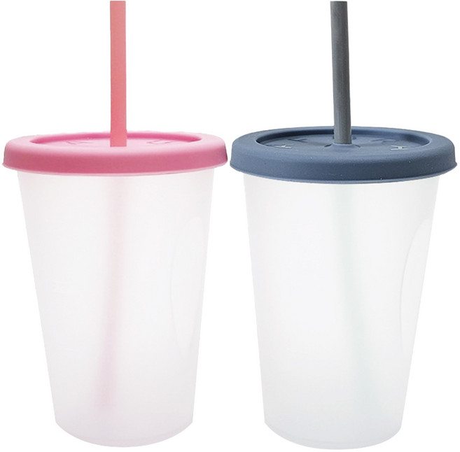아가프라 심쿵빨대컵 2p 세트, 400ml, 1세트, 그레이 + 핑크