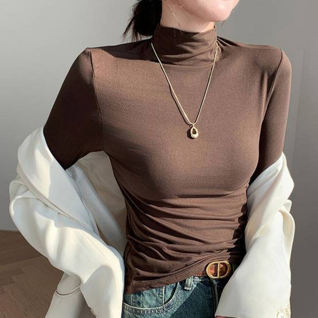 Elsso 女款Essential刷毛半高領長袖T恤