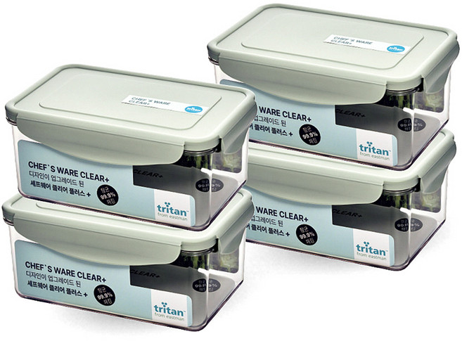 셰프웨어 클리어플러스 밀폐용기 직사각, 4개, 1.22L