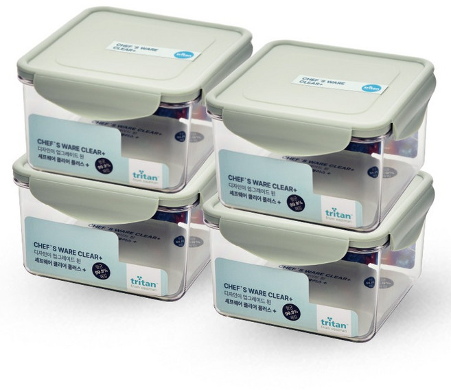 셰프웨어 클리어플러스 밀폐용기 정사각 1410ml, 4개