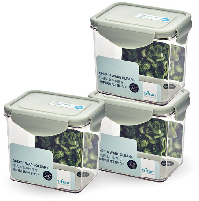 셰프웨어 클리어플러스 밀폐용기 직사각, 3개, 850ml