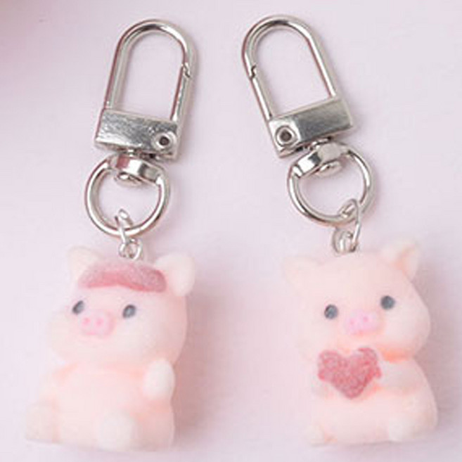 큐티 미니동물 키링 아기돼지 2종 세트, 혼합색상, 1세트