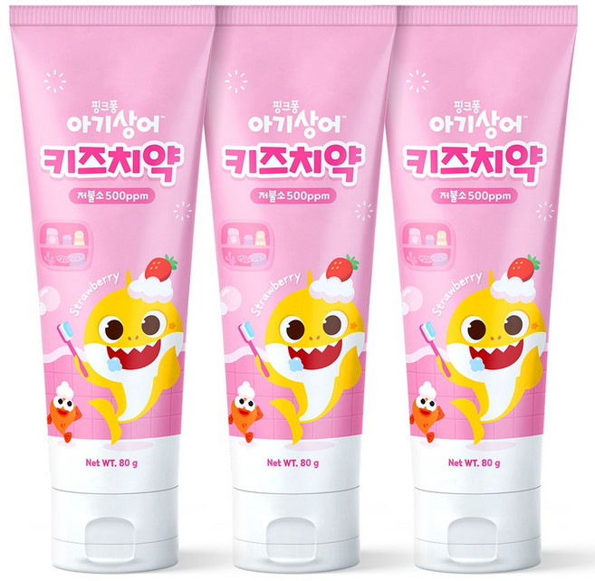 아텍스 핑크퐁 아기상어 저불소 키즈 치약 딸기향, 80g, 3개