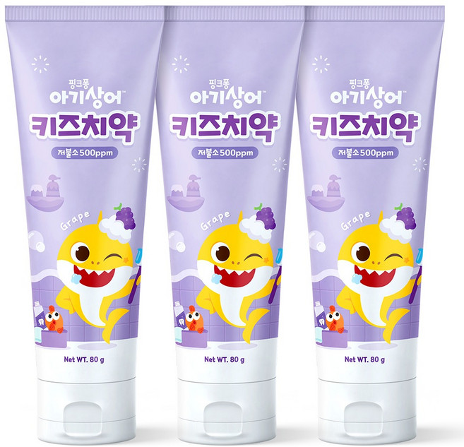 아텍스 핑크퐁 아기상어 저불소 키즈 치약 포도향, 80g, 3개