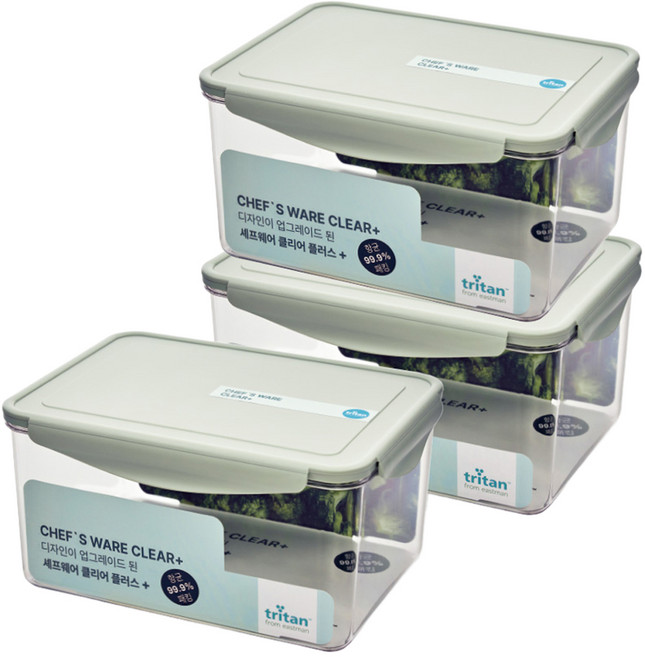 셰프웨어 클리어플러스 밀폐용기 직사각, 3개, 4.5L