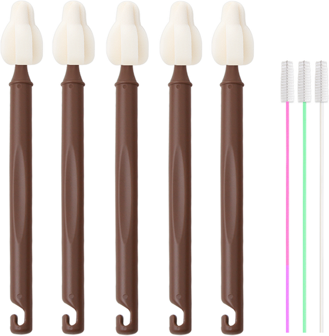 하이비 젖병 젖꼭지 세척솔 몽글이 롱 미니솔 5p + 빨대솔 3p 세트, 1세트, 초코브라운