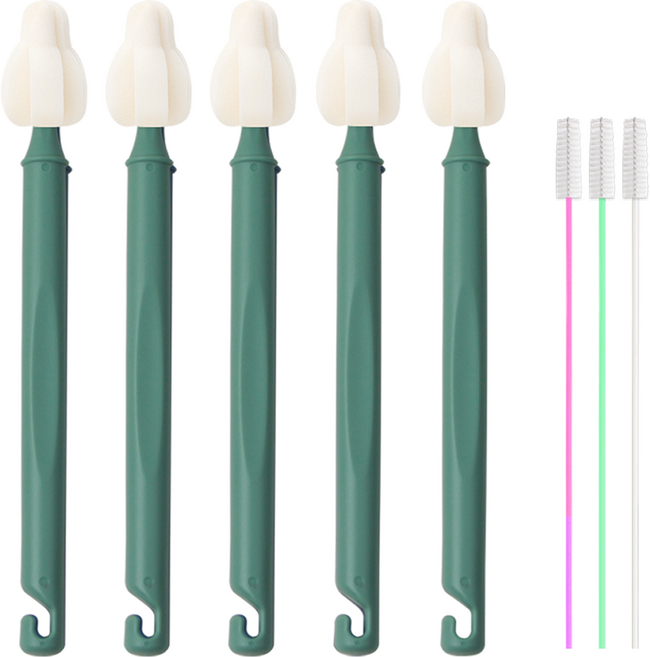 하이비 젖병 젖꼭지 세척솔 몽글이 롱 미니솔 5p + 빨대솔 3p 세트, 1세트, 올리브그린