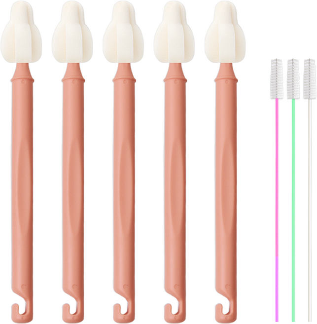 하이비 젖병 젖꼭지 세척솔 몽글이 롱 미니솔 5p + 빨대솔 3p 세트, 1세트, 코랄