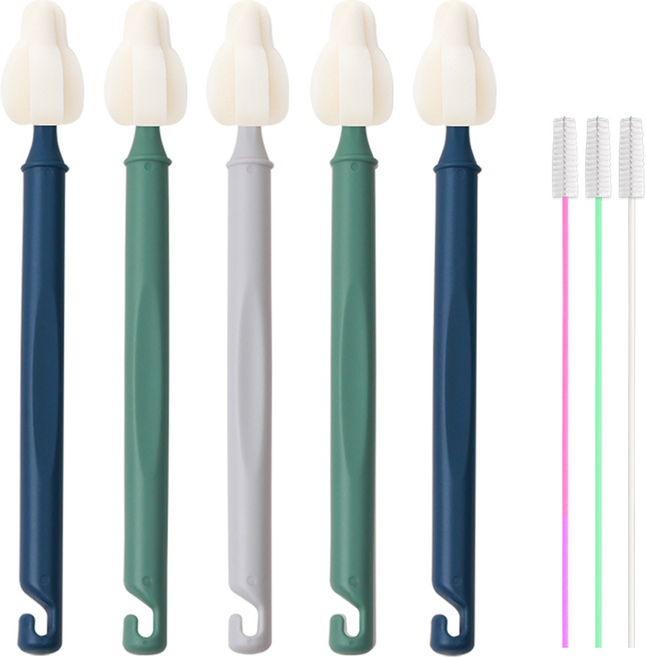 하이비 젖병 젖꼭지 세척솔 몽글이 롱 미니솔 5p + 빨대솔 3p 세트, 1세트, 시원한바람