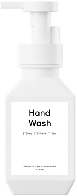 뉴앤룩 폴리 욕실 거품용기 핸드워시 리필공병 거품형 400ml + B라벨 스티커 세트, 1세트, 화이트(리필공병)