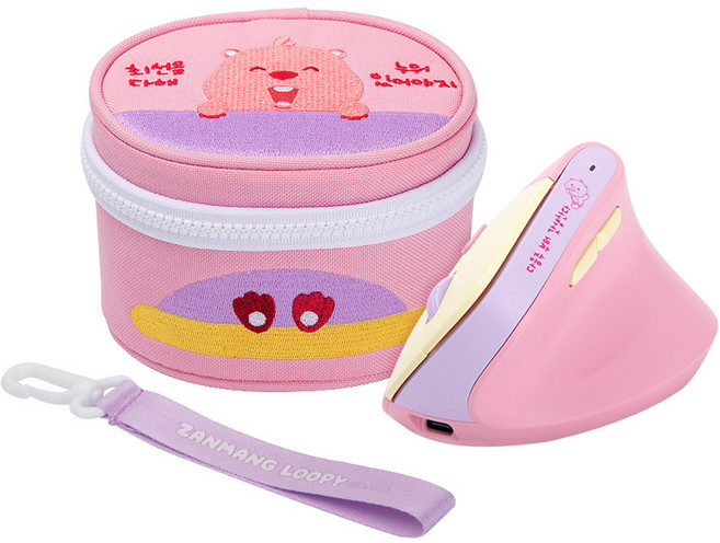 로이체 잔망루피 인체공학 저소음 버티컬 충전식 무선 마우스+파우치 세트, 혼합색상, ICNS-VMS-C-LP