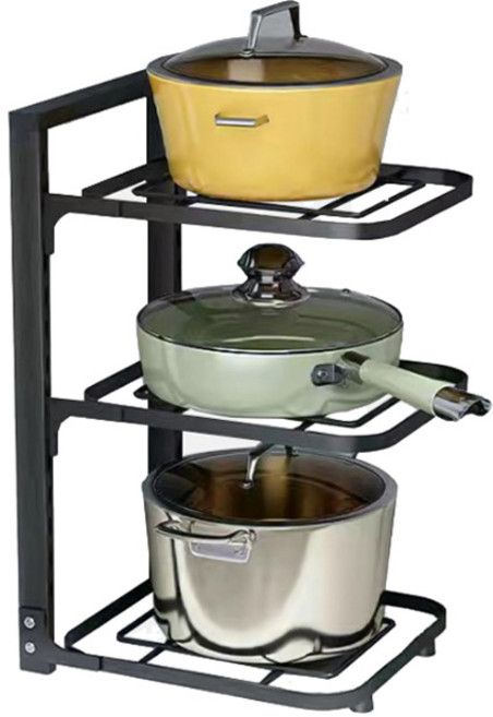 존글로벌 조립형 무타공 후라이팬 냄비 사각 정리대, 3단, 블랙, 1개