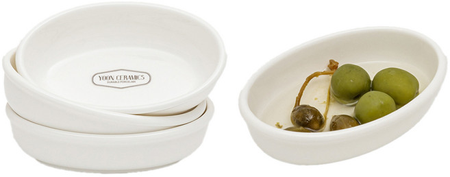 윤도자기 메종오브제 당당 타원 소스볼, 화이트, 4개