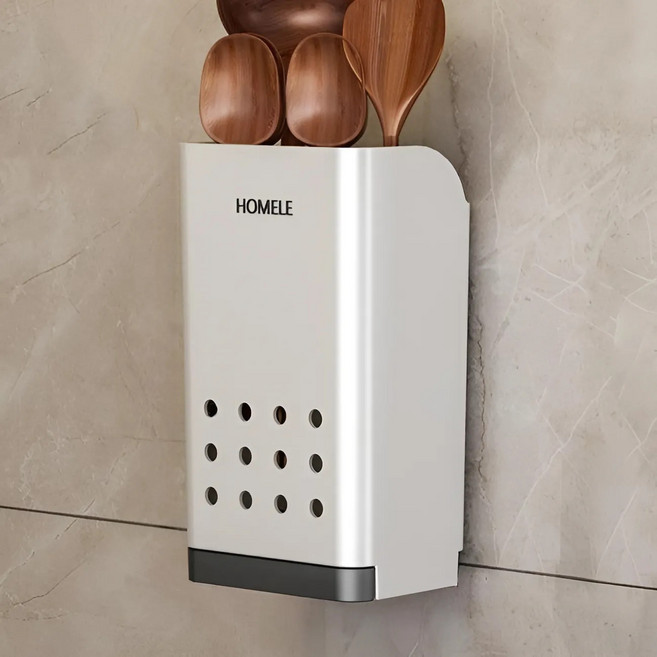 윤코 물빠짐 걸이형 주방 정리 수저통, 화이트, 1개