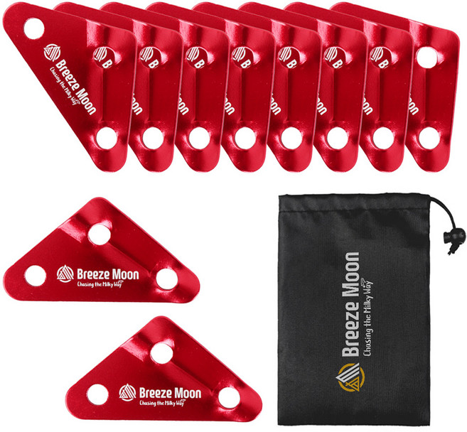 브리즈문 알로이 캠핑 삼각 스토퍼 대형 10p + 파우치 세트, 레드 + 혼합색상