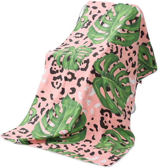 Allode 便攜式圖案柔軟瑜珈巾, 1個, 04 豹紋粉紅葉