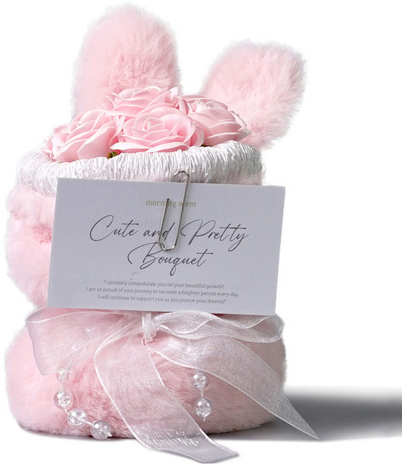 morningscent 비누꽃 토끼 장미 부케, 핑크, 1개