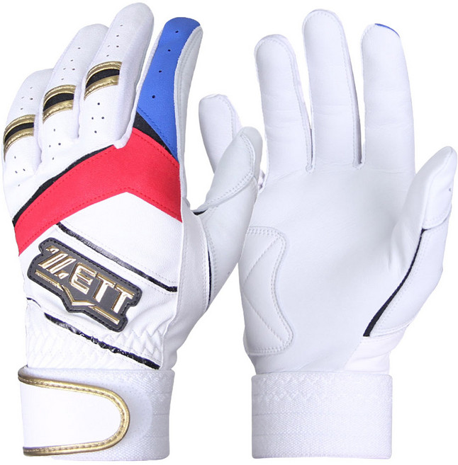 ZETT 打擊手套 雙手用 BGK-341, 白色 + 藍色 + 紅色, 1套