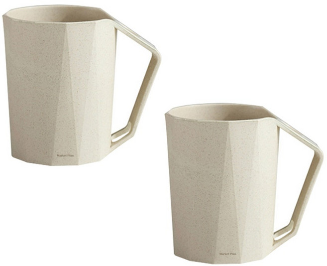 마켓플랜 스탠드 칫솔꽂이 양치컵, 베이지, 2개