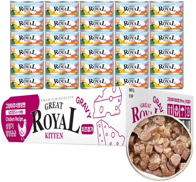 프리미엄로얄 키튼 그레이트 치즈 그레이비 주식캔, 닭, 60g, 30개