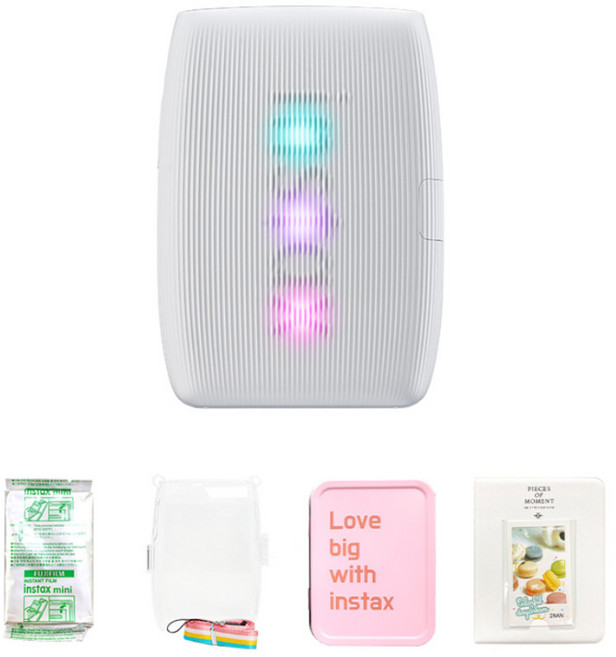 인스탁스 미니링크3 포토프린터 클레이화이트 + 투명케이스 + 미니필름 10p + 틴케이스 + 마카롱 2단 앨범 세트, 1세트