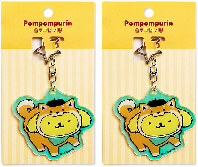 케이제이잡화점 폼폼푸린 홀로그램 키링 B 동물, 혼합색상, 2개