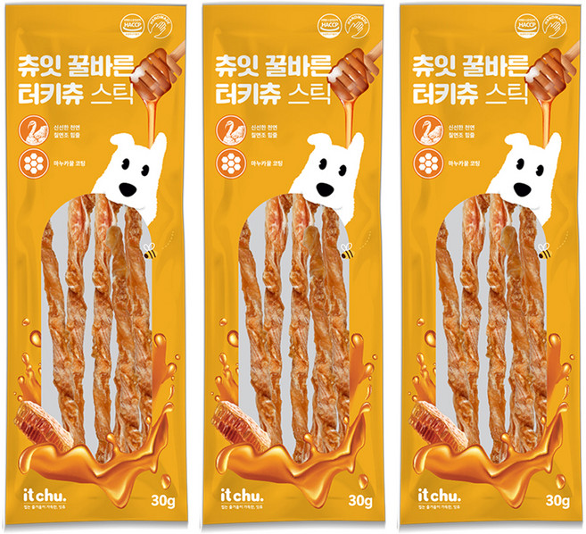 잇츄 강아지 츄잇 꿀바른 터키츄 스틱, 혼합맛(칠면조/마누카꿀), 30g, 3개