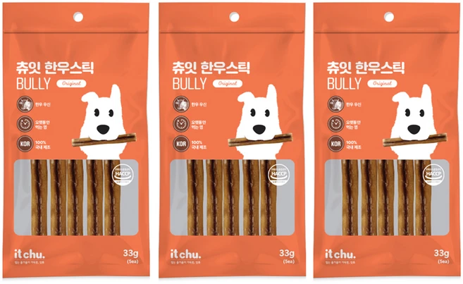잇츄 츄잇 스틱 개껌, 한우, 33g, 3개 - 쿠팡