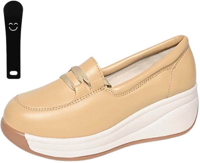 Basic Step 女款混搭休閒楔型跟端莊懶人鞋 5.5cm EC015