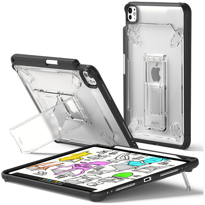 링케 퓨전 스케치 스탠드 펜슬 수납 태블릿PC 케이스, 블랙, 1개