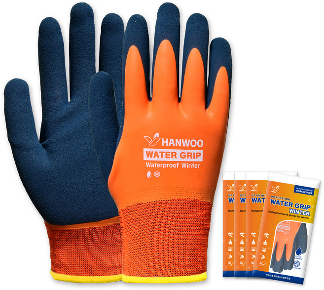 한우 라텍스코팅 워터그립 윈터 방수 장갑 양손착용 세트, 혼합색상, 5세트
