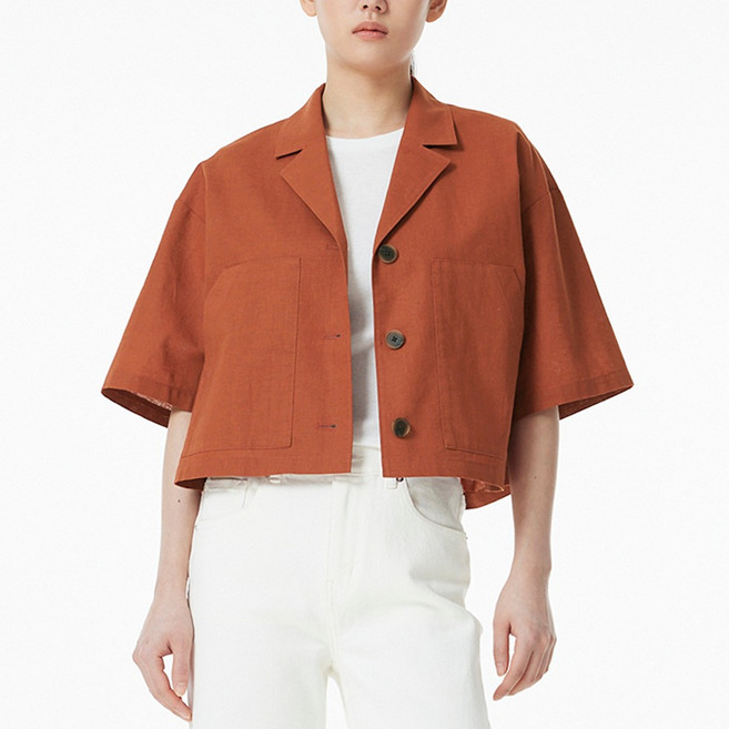 JAJU(자주) 여성용 리넨 블렌디드 반팔 자켓