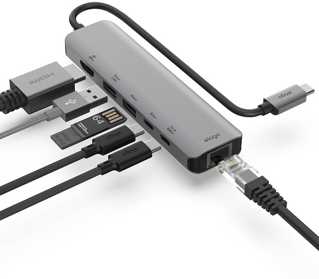 엘라고 6in1 USB C타입 HDMI 8K 멀티 허브 어댑터, 다크그레이, 1개