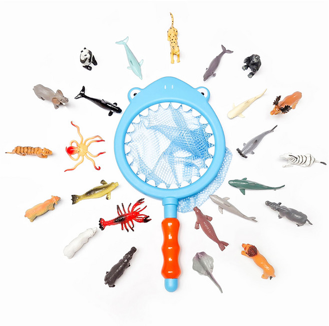 바른코리아 말랑말랑 해양 동물 24종 + 상어뜰채 세트, 혼합색상, 1세트