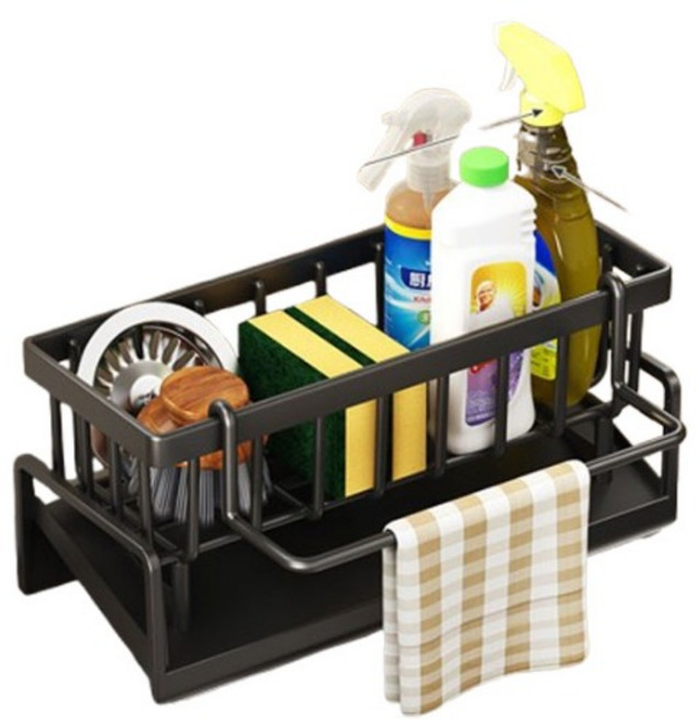 앞날창창 씽크대 물빠짐 거치대 행주걸이, 블랙, 1개