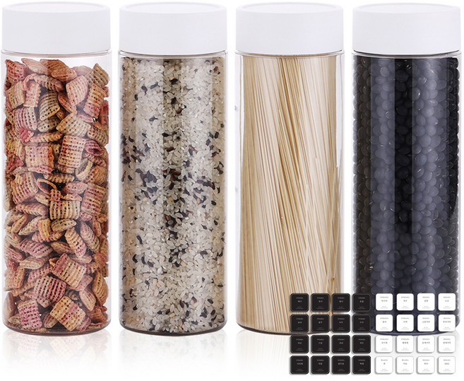 바른락 냉장고 깔끔 보관용기 세트 화이트 1L x 4p + 셀프스티커 32종, 1세트