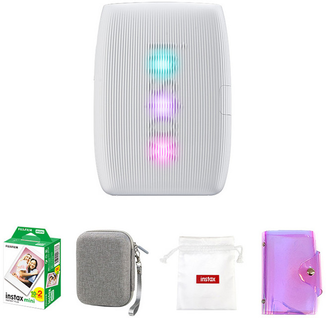 인스탁스 미니링크3 포토프린터 + 미니 필름 20p + 로고 파우치 + 홀로그램 1단앨범 + 전용가방 세트, 클레이화이트(포토프린터), 랜덤발송(파우치, 앨범, 전용가방)