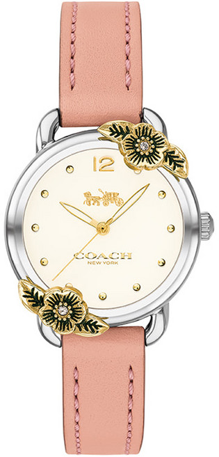 COACH 蔻馳 女性 Delancey Tea Rose 礦物水晶皮革腕錶 14503239