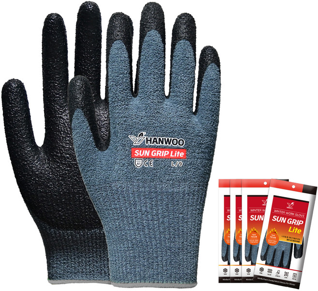 한우 겨울용 기모 썬그립라이트 NBR 코팅장갑 양손착용 세트, 5개