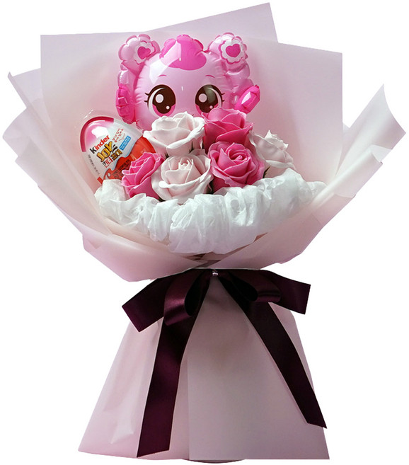 morningscent 조화 티니핑 캐릭터 풍선인형 비누꽃 사랑의 하츄핑 킨더꽃다발, 핑크, 1개