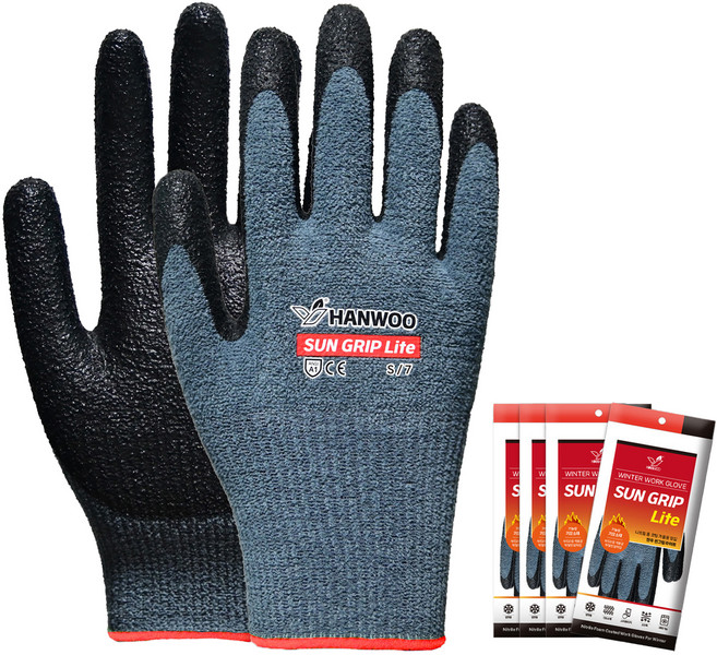 한우 겨울용 기모 썬그립라이트 NBR 코팅장갑 양손착용 세트, 5개