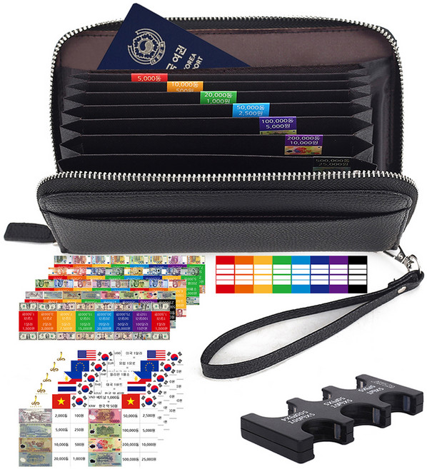아펙토 RFID차단 지갑 + 동전지갑 + 베트남 / 태국 / 필리핀 / 유럽 / 미국 환율 표 스티커 세트