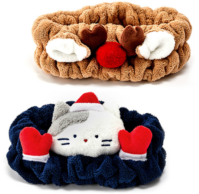 버터 크리스마스 밀크캣 루돌프 커플 세안밴드 2종 세트, 1세트, 혼합색상