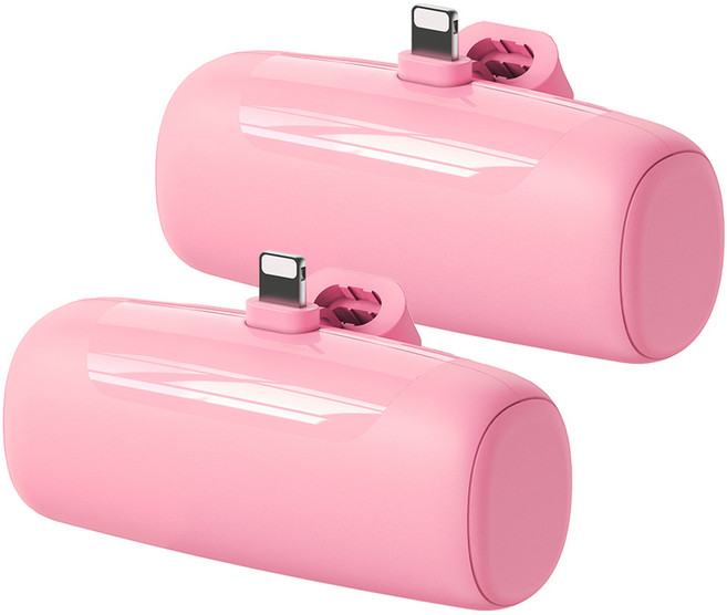 에토프 도킹 일체형 미니 무선 보조배터리 5000mAh 애플8핀 2개, SPE-PA5GPQ8P, 핑크