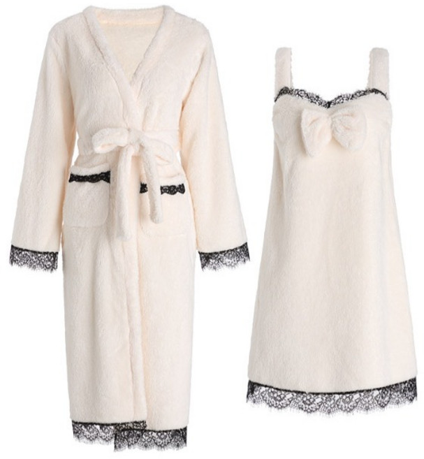 힙앤바디 여성용 나이트 가운 + 슬림 미니 원피스 세트, 화이트, 1세트