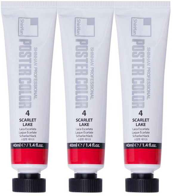 신한화구 전문가용 튜브형 포스터 컬러 물감 4 스칼렛 레이크 3p, 40ml, 1색
