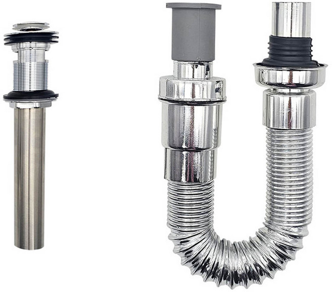 비앤홈 세면대 원터치 자동 팝업 + 자바라 트랩 세트, 실버