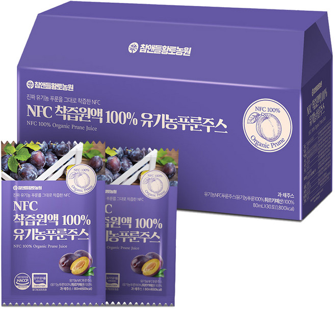 참앤들황토농원 NFC 착즙원액 유기농 푸룬주스, 80ml, 30개
