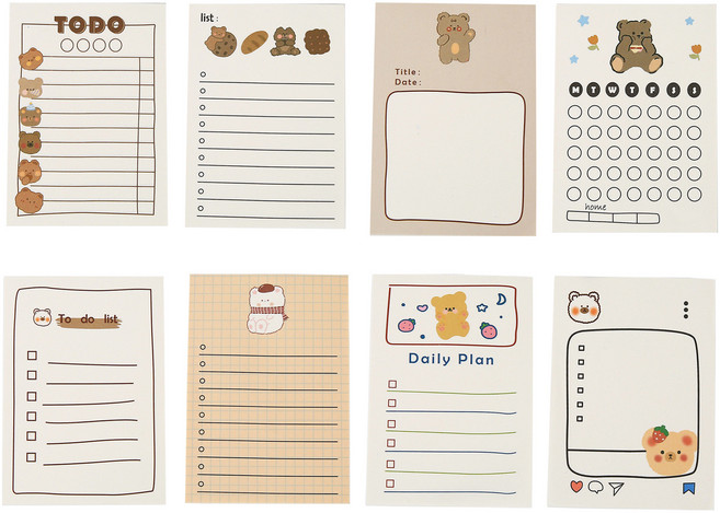 알로데 데일리 컴팩 메모지 1번 8종 세트, 혼합색상, 1세트