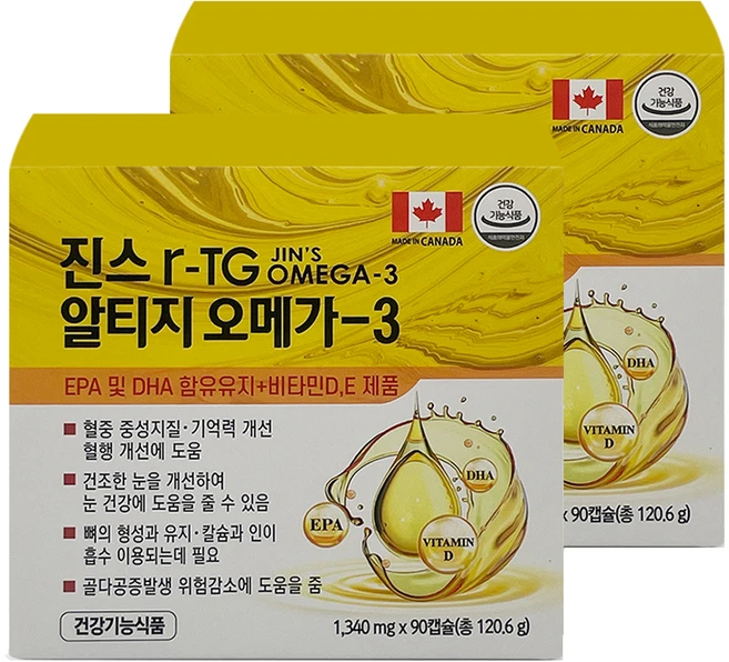 라파엘 진스 알티지 오메가 3 120.6g, 2개, 90정 - 쿠팡